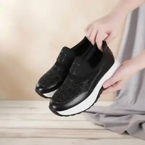 [옷자락]여성 큐빅 통굽 캐주얼 슬립온 스니커즈