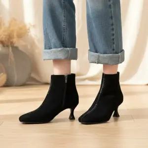 [옷자락]여성 기모 스웨이드 앵클 부츠 지퍼 뾰족코