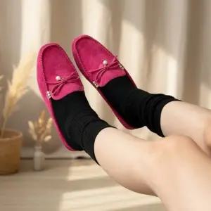 [옷자락]여성용 스웨이드 리본 포인트 데일리 플랫슈즈