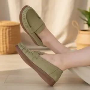 [옷자락]여성용 소가죽 플랫슈즈 봄가을 데일리 편안함