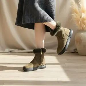 [옷자락]여성용 인조퍼 스웨이드 앵클부츠 지퍼통굽