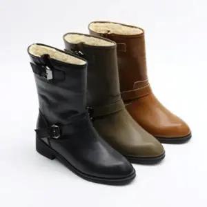 [옷자락]여성 따뜻한 털내장 버클 미들 앵클부츠