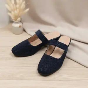 [옷자락]여성 데일리 미들굽 스트랩 뮬 블링