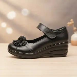 [옷자락]여성 데일리 플라워 장식 가죽 웨지 힐 슈즈