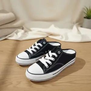 [옷자락]여성용 통굽 캐주얼 캔버스 뮬 스니커즈