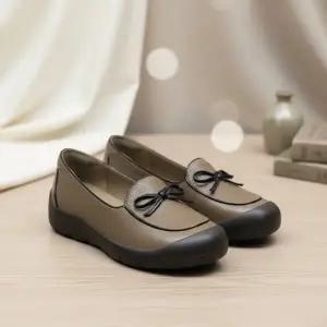 [옷자락]여성 데일리 가죽 리본 플랫 슈즈