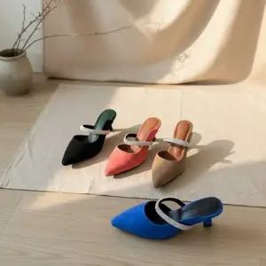 [옷자락]여성 봄여름 큐빅 스트랩 로우힐 뮬슈즈