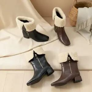 [옷자락]여성 캐주얼 따뜻한 털 앵클 부츠