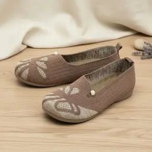 [옷자락]여성 니트 패턴 통기성 유연한 플랫슈즈