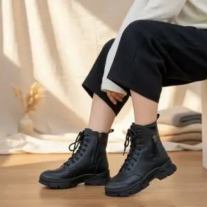 [옷자락]여성 레이스업 청키솔 앵클 부츠 데일리