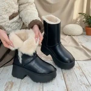 [옷자락]여성용 스웨이드 털내장 앵클부츠 도톰굽