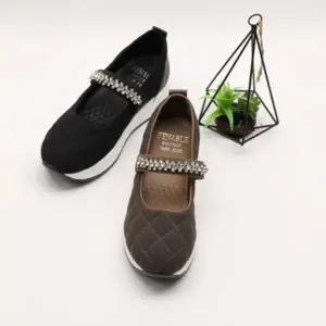 [다잇템] 여성 코지 큐빅 일상용 스트랩 플랫슈즈