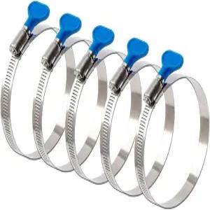 5팩 4인치 키 타입 304 스테인리스 스틸 웜 기어 호스 클램프 건조기 통풍구용 조절 가능한 크기 범위