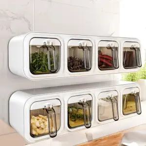 무타공 벽걸이 양념통 선반 2칸 조미료통 투명 7칸 젠틀맨그레이 4칸+3칸