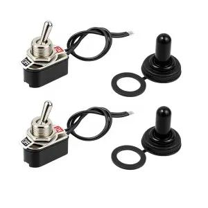 라인이 있는 2팩 방수 토글 스위치 12V DC 15A/250VAC SPST 2핀 ON/OFF 해상 내후성 부츠 캡 커버 금속 및