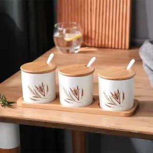 도자기 우드 인테리어 조미료 양념 세트 통 수납 트레이 정리 주방 보관