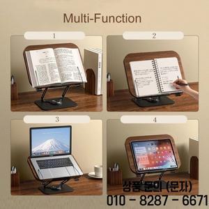 원목 독서대 360 ° 회전식 베이스와 탄성 페이지 클립이 있는 책꽂이 접이식 조절 가능한 노트북 홀더 데