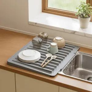 실리콘 물빠짐 식기 건조매트 그릇 컵 야채 조리도구 드라잉매트 논슬립 싱크대 정리 매트 패드 트레이 L