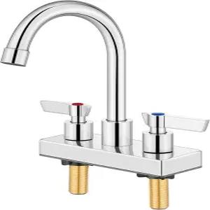 GBBNE 바 싱크대 수도꼭지 4인치 센터 2홀 데크 마운트 싱크 준비 이중 손잡이 상업용 유틸리티 세탁 주방