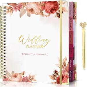 3PC 빈티지 플로럴 웨딩 플래너 키트 9x11in - 장미 골든 하트 펜 아름다운 선물 상자가 있는 독특한