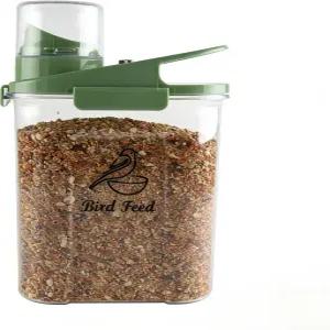 조류 종자 저장 용기 손잡이 및 계량 컵/뚜껑이 있는 반려동물 사료 밀폐형 야생 디스펜서 또는 야외