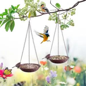 야외용 행잉 버드 배스 2팩 체인과 S-훅이 있는 메탈 피더 워터 볼 파티오 현관용 가든 트레이 나뭇가지