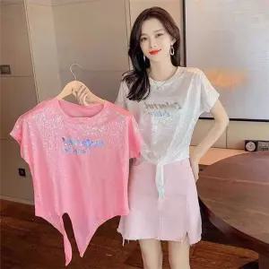 라인 상의 댄스복 반짝이 댄스티 XL 흰색 댄스탑 공연복