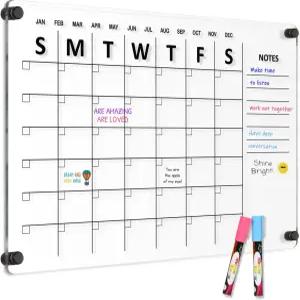 대형 아크릴 벽 달력 24인치 X 16인치 블랙 클리어 투명 습식 및 건식 지우기 사무실 가정 또는 학교용