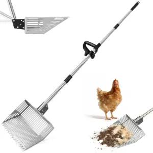 LQWY 조절 가능한 닭똥 스쿠퍼 24-70인치 4-in-1 체에 갈퀴와 삽 닭장용 스테인리스 스틸 클리너 염소