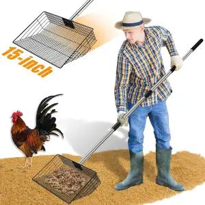 CAROD 15 대형 두꺼운 닭똥 스쿠퍼 24~68인치 조절 가능한 스테인리스 손잡이 포함 쓰레기 체를 걸러내는