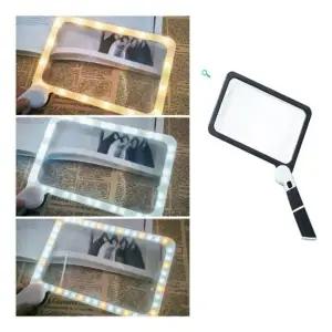 (색상 블랙화이트)접이식 휴대용 돋보기 LED 선물 독서용 확대경 손잡이형 휴댕용 어른신 신문읽기 사각형