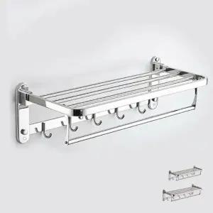 (크기 60cm)다용도 접이식 욕실 2단 수건 선반 타올 걸이 타올걸이 스텐 수건걸이 정리대 수납대