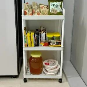 ( )이동식 3단 트롤리 주방 선반 거실 카트 수납함 화이트