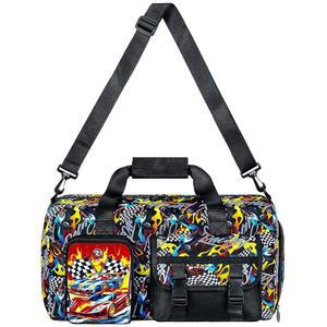 eAj 18인치 남학생용 트래블 더플백, 체육관, 학교, 야간 여행, 캠핑 및 슬립오버를 위한 별도의 신발 수납 공간이 있는 방수 스포츠백, 옐로우 레이싱