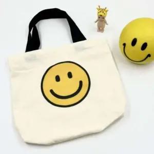 [애슬릿] 미니 에코백 캔버스 코튼 토트백 스마일 예쁜 천가방