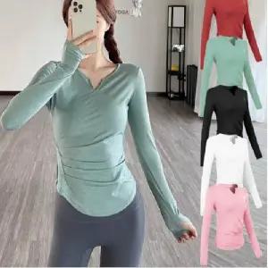 여성스포츠웨어 스포티긴팔티 핑거홀복 브이넥 필라테스 헬스 운동복