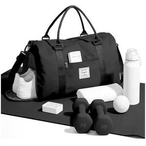 eAj 여성용 소형 블랙 스포츠 체육관 더플백, 여행용 토트백, 휴대용 젖은 포켓과 신발 수납 공간이 있는 귀여운 주말 가방, 체육관, 댄스, 오버나이트, 스포츠 피클볼, 테니스, 라켓볼