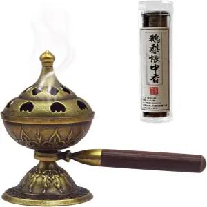 360° 회전 손잡이가 있는 핸드헬드 향로 향 코일 요가 명상 홈 오피스 책상 장식용 중국 청동 스타일 홀더