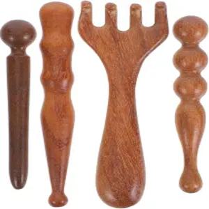 여행 및 웰빙을 위한 RUNROTOO 나무 지압 마사지 스틱 4개 세트 반사요법 포인트 테라피 풋 넥 백 트리거