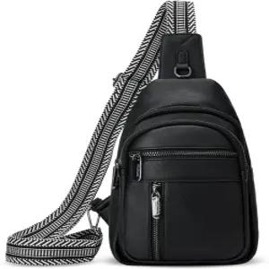 윌솔루나 여성용 방지 슬링백 크로스바디 가슴 가방 조절 가능한 스트랩이 있는 PU 가죽 소형 패니 팩 블랙