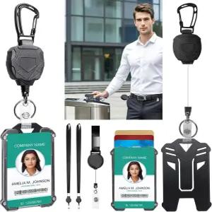 토포엠 배지 홀더 리트랙터블 클립 랜야드 ID 카드 홀더가 있는 2팩 헤비 듀티 카라비너 열쇠고리 32인치