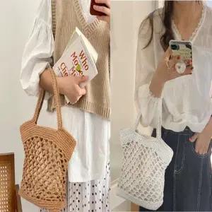 미니백 가방 손뜨개질 토드백 그물망 니트백 네트