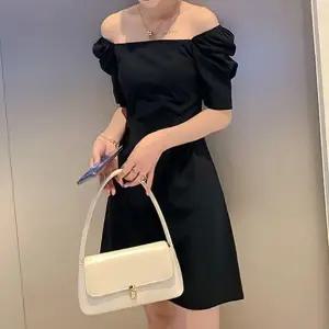 여성 퍼프소매 원피스 반팔 여름 미니 오프숄더 블랙