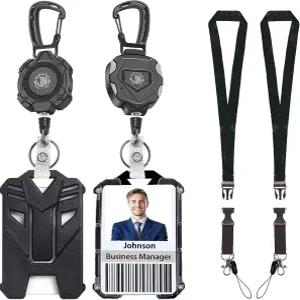 6피스 접이식 배지 홀더 세트 아연 합금 카라비너 2개의 분리형 랜야드 및 신분증 2개 31.5 스틸 코드