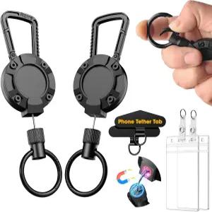 아즈라 리트랙터블 키체인 헤비 듀티 마그네틱 배지 홀더 신분증 및 열쇠용 릴 24.4인치 스틸 코드가 있는