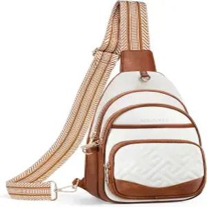 여성용 썬푸어 슬링백 방지 RFID 크로스바디 백 가죽 슬링 지갑 여행용 가슴 패니 팩(베이지 앤 브라운)