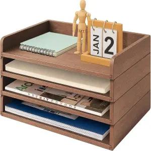 책상 스태킹 가능한 종이 홀더 및 편지 트레이용 프롤리 나무 트레이 정리함 공부 가정 사무실용 4단