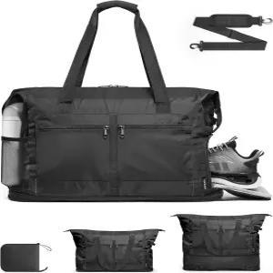 여성 남성용 접이식 여행용 더플백 신발 수납공간이 있는 확장형 가방 탈착식 어깨끈이 방수 경량 위켄더