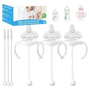 Dr. Brown's 와이드 넥 아기 젖병과 호환되는 빨대 컵 변환 키트, 부드러운 빨대 젖꼭지가 있는 유아용 전