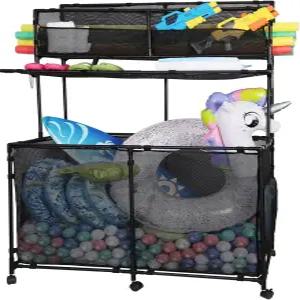 벨리엄 수영장 보관함 풀사이드 보관 정리함 더블 데크 야외용 홀더 파티오 정원 장난감 부유물 및 수영